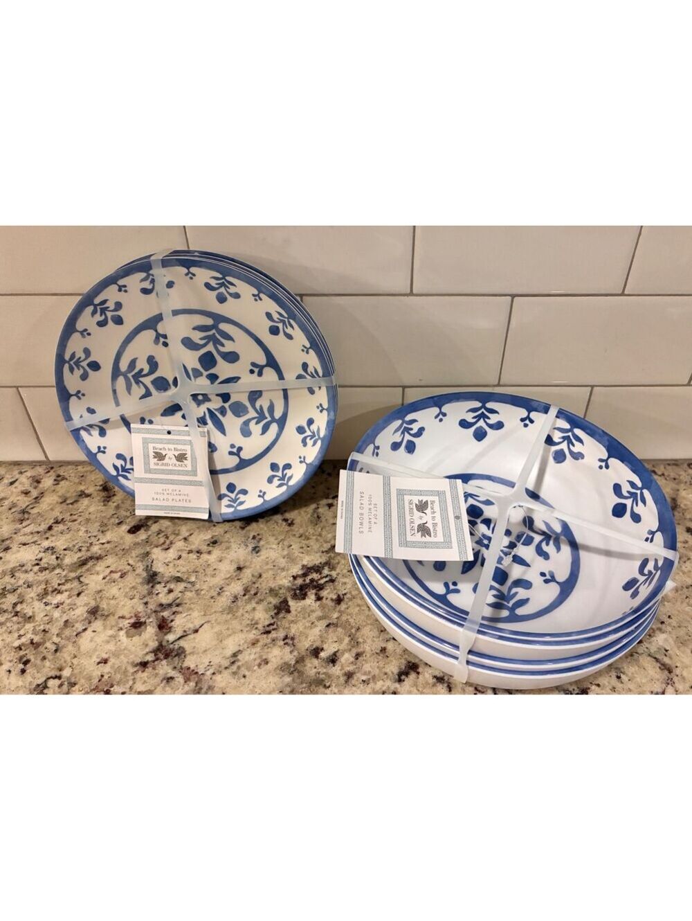 Beach to Bistro by Sigrid Olsen Blue/White Melamine Salad Plates & Bowls Set 4